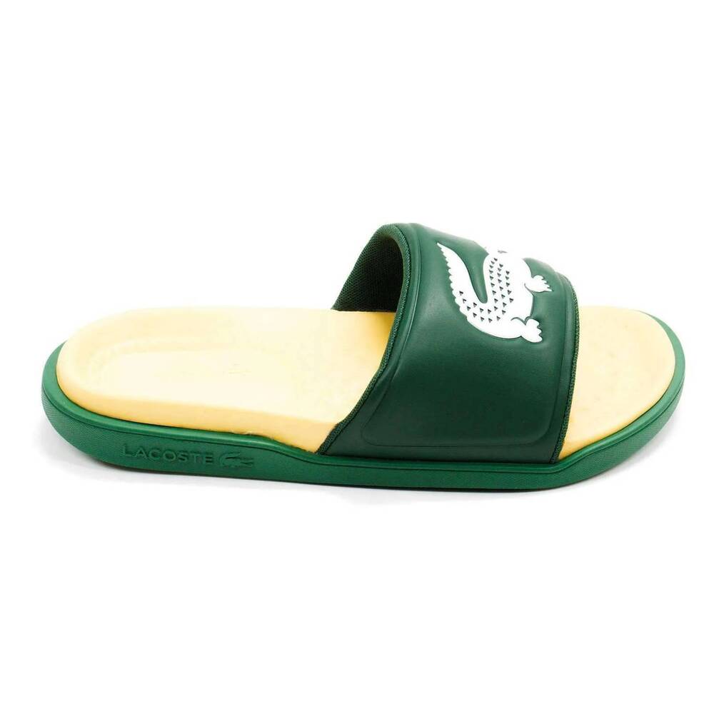 NEW LACOSTE men's croco dualiste slide sandal in green